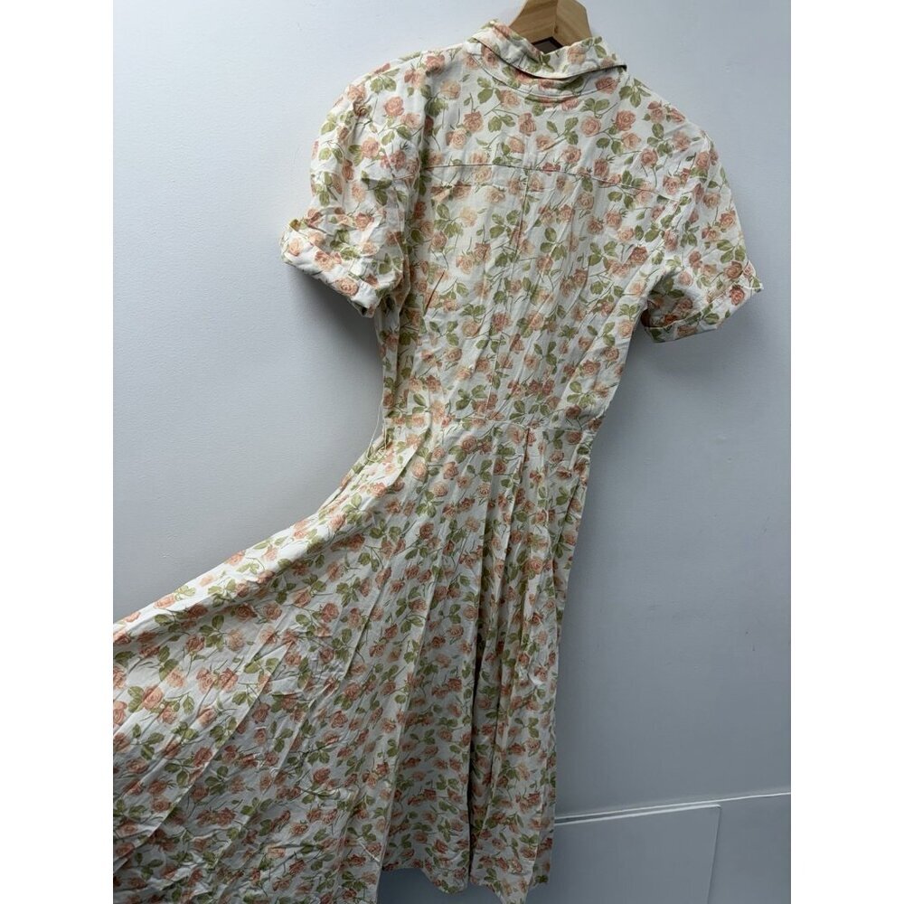 Katie vintage 1960s shirtwaist day dress pink green floral print Cotton USA Made - Picture 14 of 16